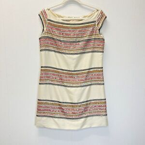 Corey Lynn Calter Anthropologie Beige Striped Beaded Sequin Sheath Dress Size 8